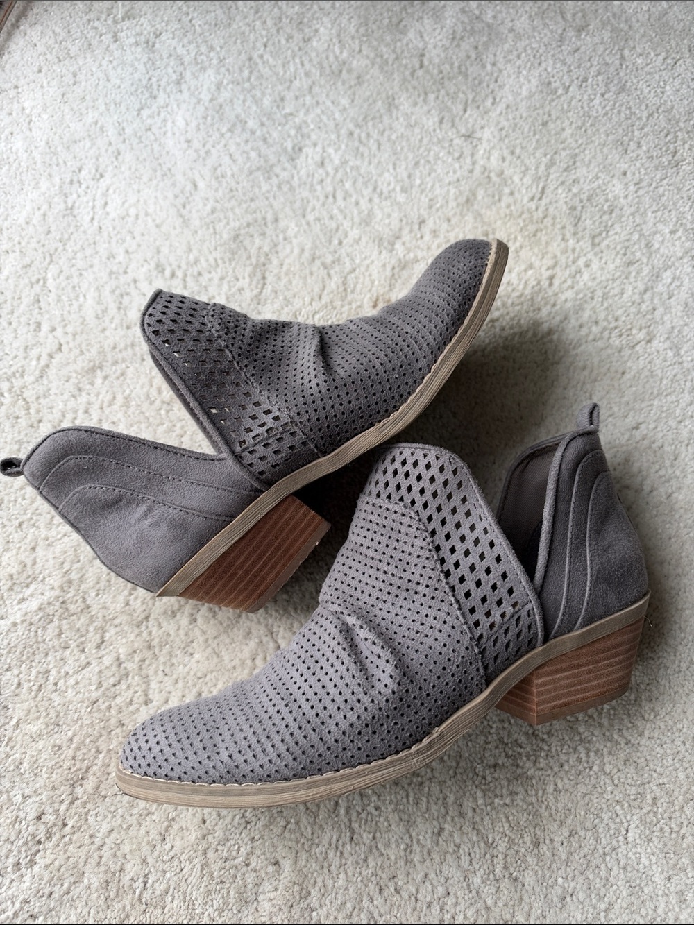 Report Dakota Gray Perforated Suede Ankle Booties